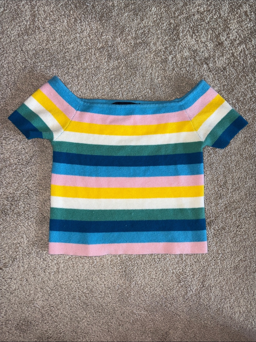 Forever 21 Women’s Rainbow Stripe Short Sleeve Top in Blue, Pink, Yellow & Green
